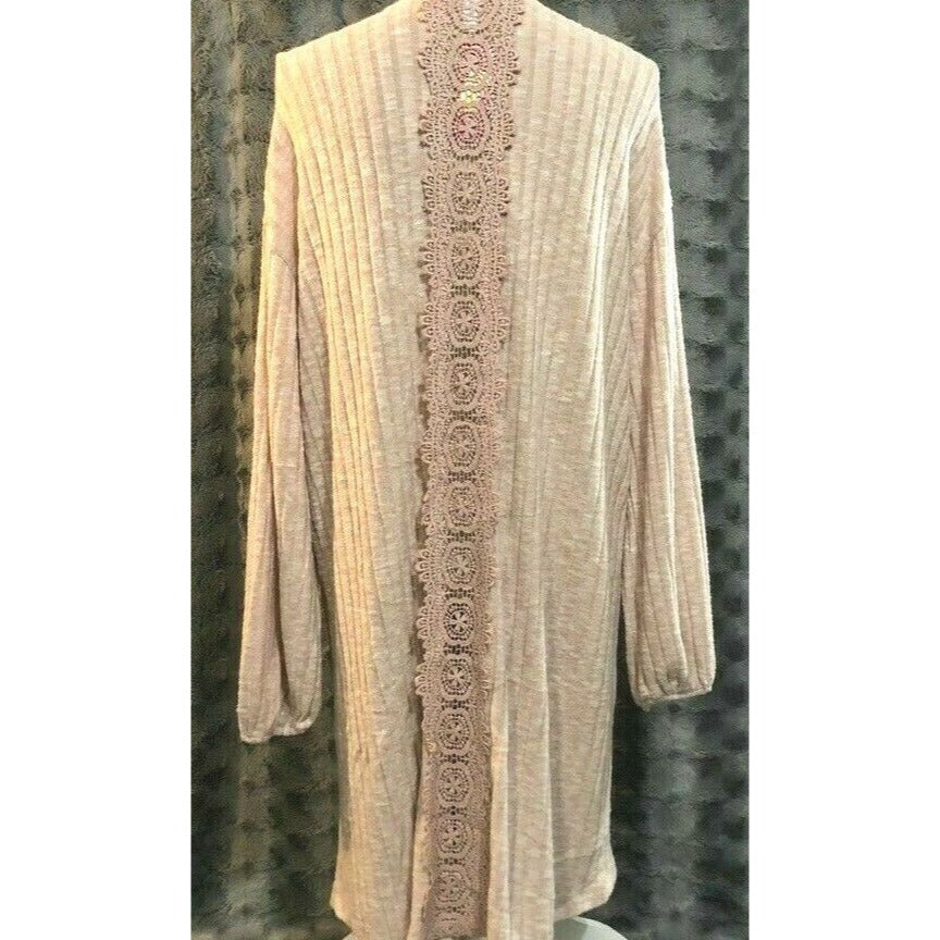 Sweater Cardigan Xhilaration Size L Women's Blush Long Sleeve Lace Trim Knit