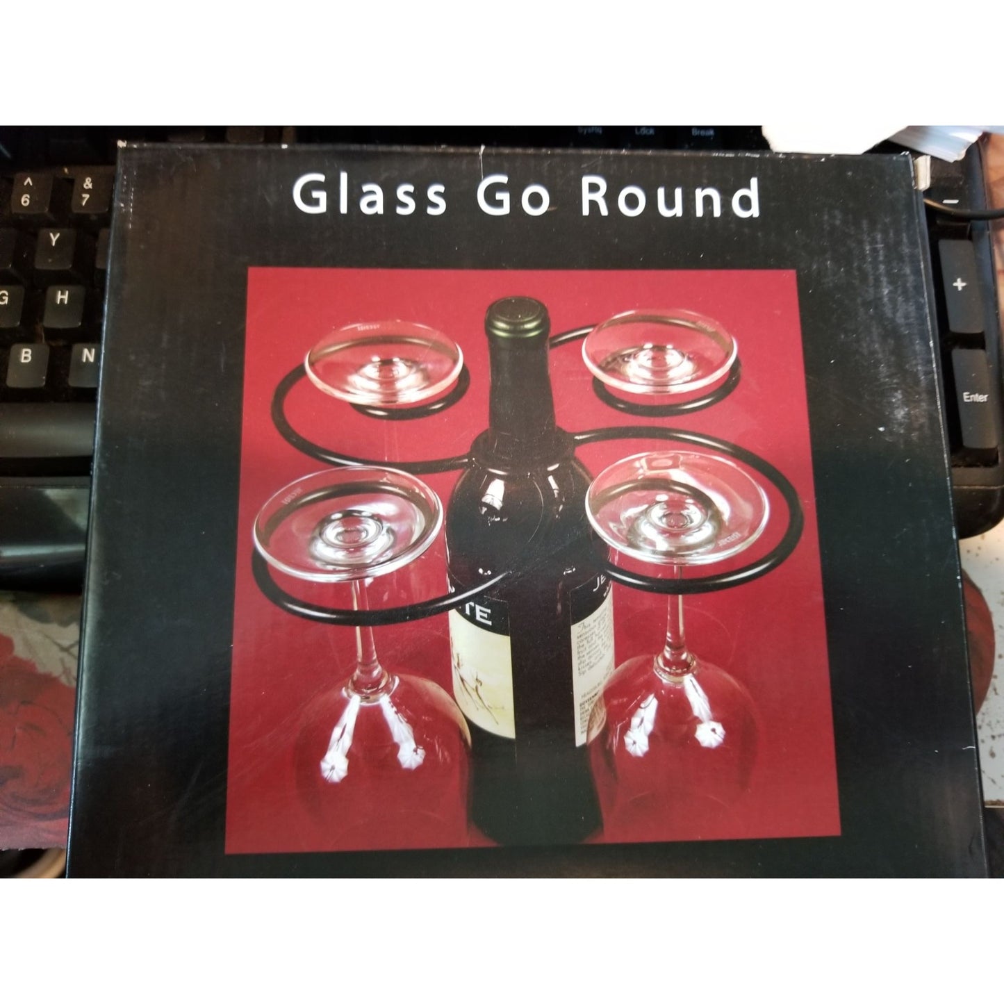 Wine Things Glass Go Round 4-Glass Decorative Caddy, Chrome Goes over the Wine Bottle Holds 4 Wine Glasses