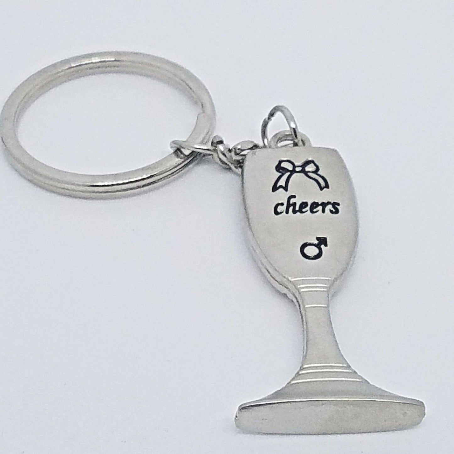 Key Chain Wine Glass Shaped Black Accent Bow Cheers Male Sign Gift Wedding 2"