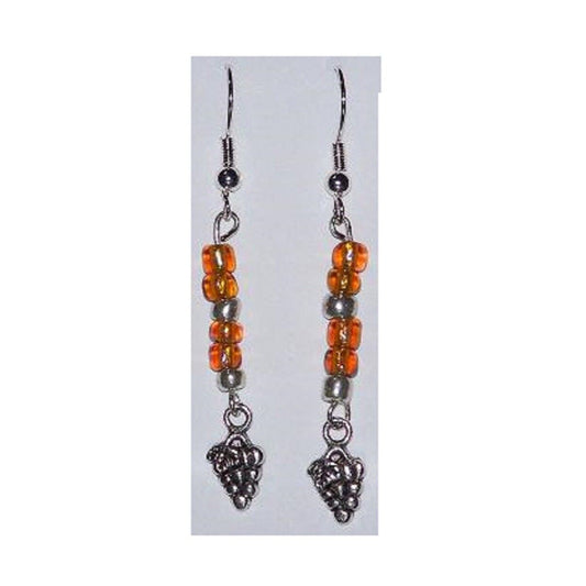 Earrings Small Grape Cluster Wine Charm Sterling Wire Amber and Silver Beads 2"