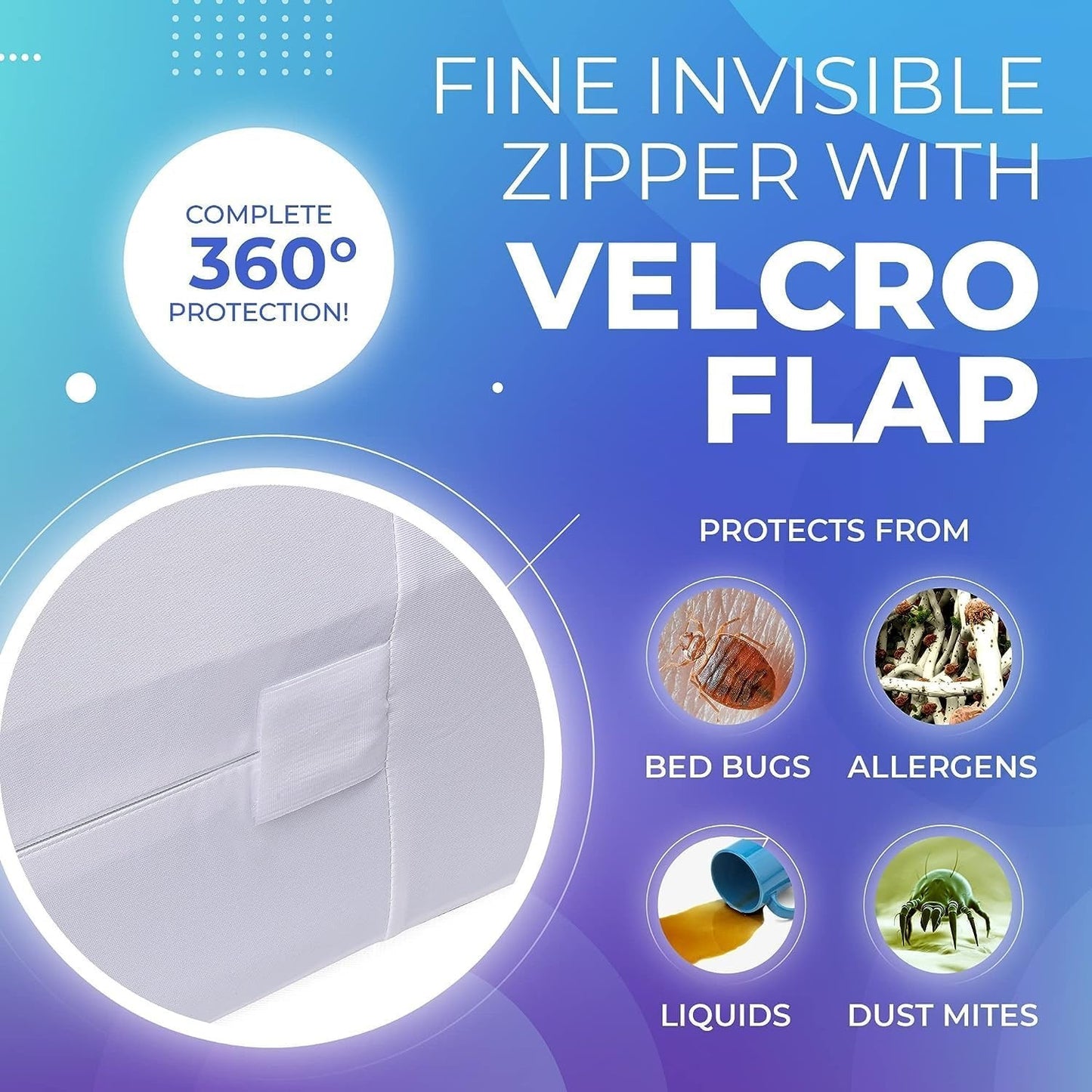 PlushDeluxe Premium Mattress Encasement - Zippered Waterproof BedCover, 6-Sided Protection - Hypoallergenic Terry Fabric - Protects Against