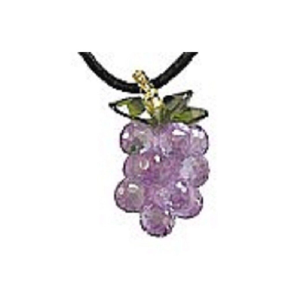 Necklace Cubic Zirconium Grape Pendant 16" Leather cord 1" long Lt Purple Color