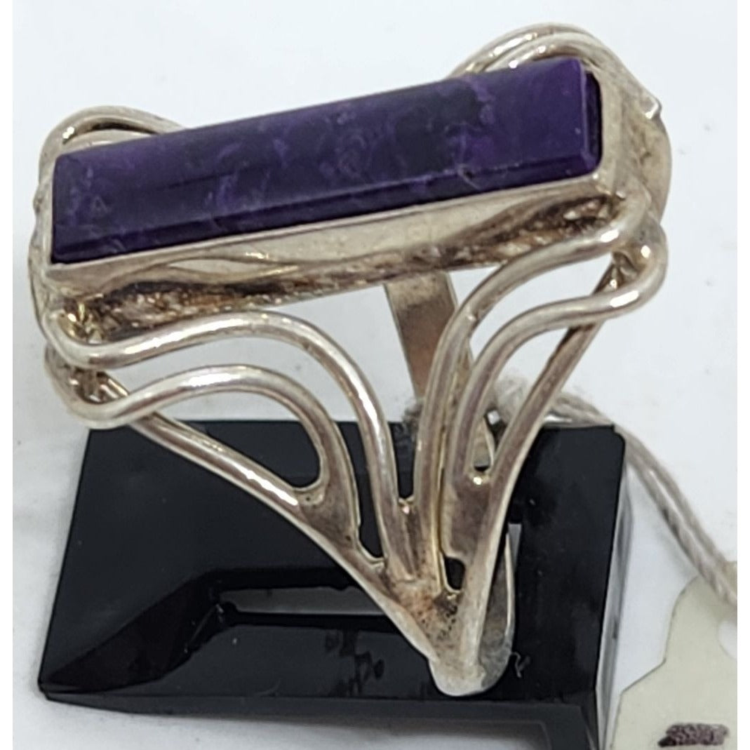 Ring Sugalite purple rectangle 6gr  Size 10 925 Silver Jerry Fran Harr Swirls on the side