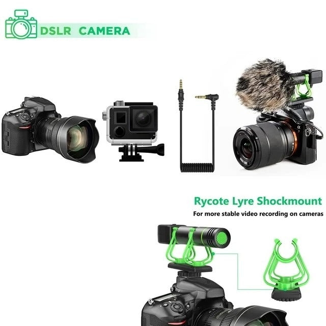 Universal Video Microphone w/ Shock Mount, Phone Stand, Windshield, Foam Cover, Shotgun Video Recording Microphone for Sony, Nikon, Canon DS