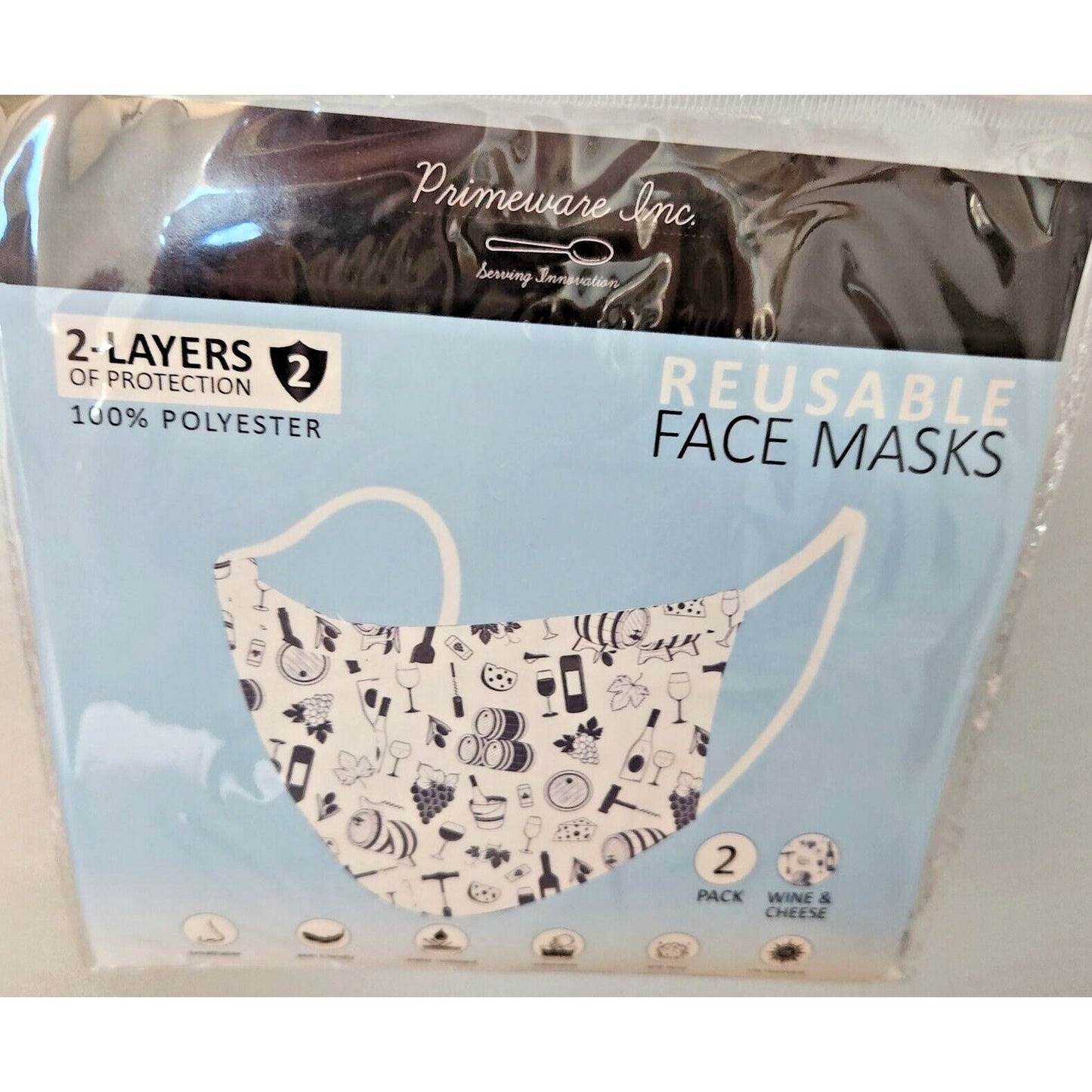 Primeware Mask Wine Barrel Design Adult 2 pack 2 layers 100 % Polyester Washable