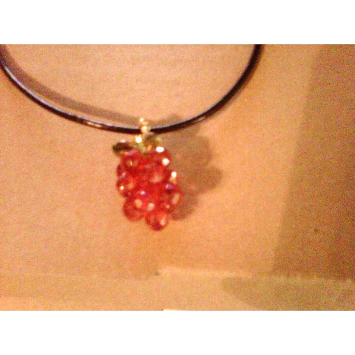 Necklace Cubic Zirconium Grape Pendant 16" Leather cord 1" long Red Color