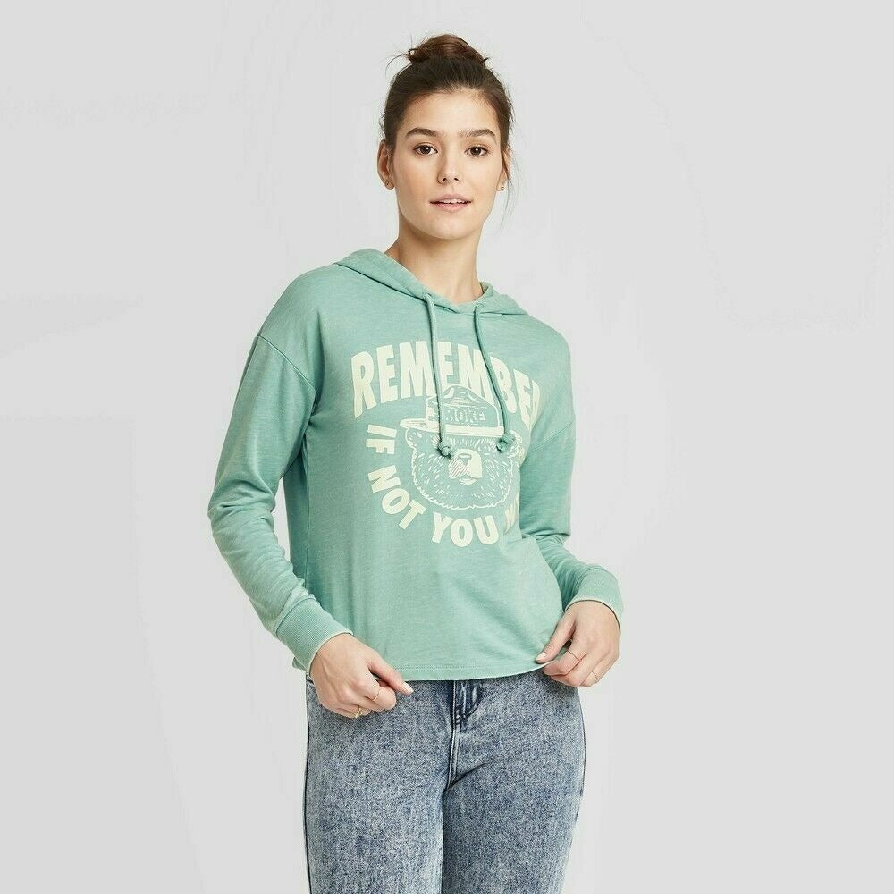Sweatshirt Women's Teal Size XS Smokey the Bear Sweatshirt Hoodie Long Sleeve