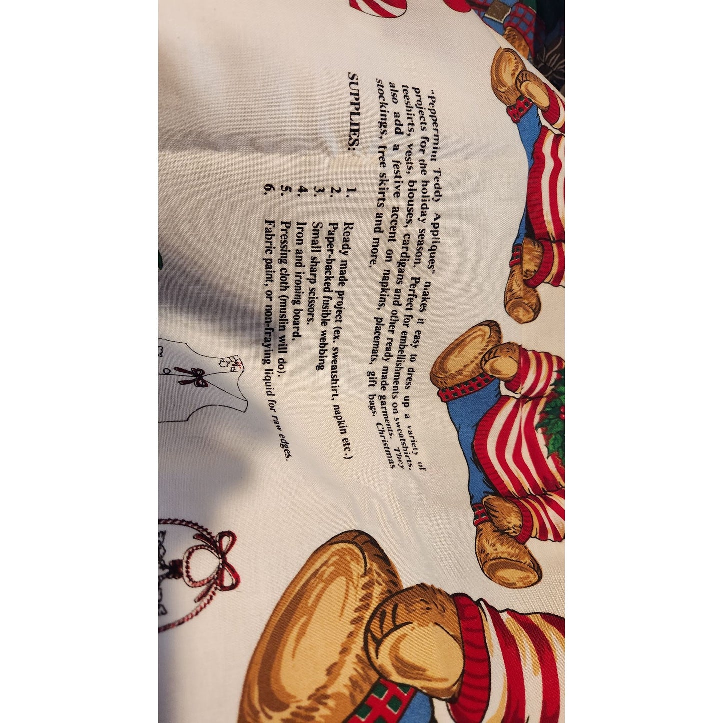 Craft Kit Peppermint Teddy Bear Applique  45" x 36"  Angels Teddy Bears Ornaments Bows