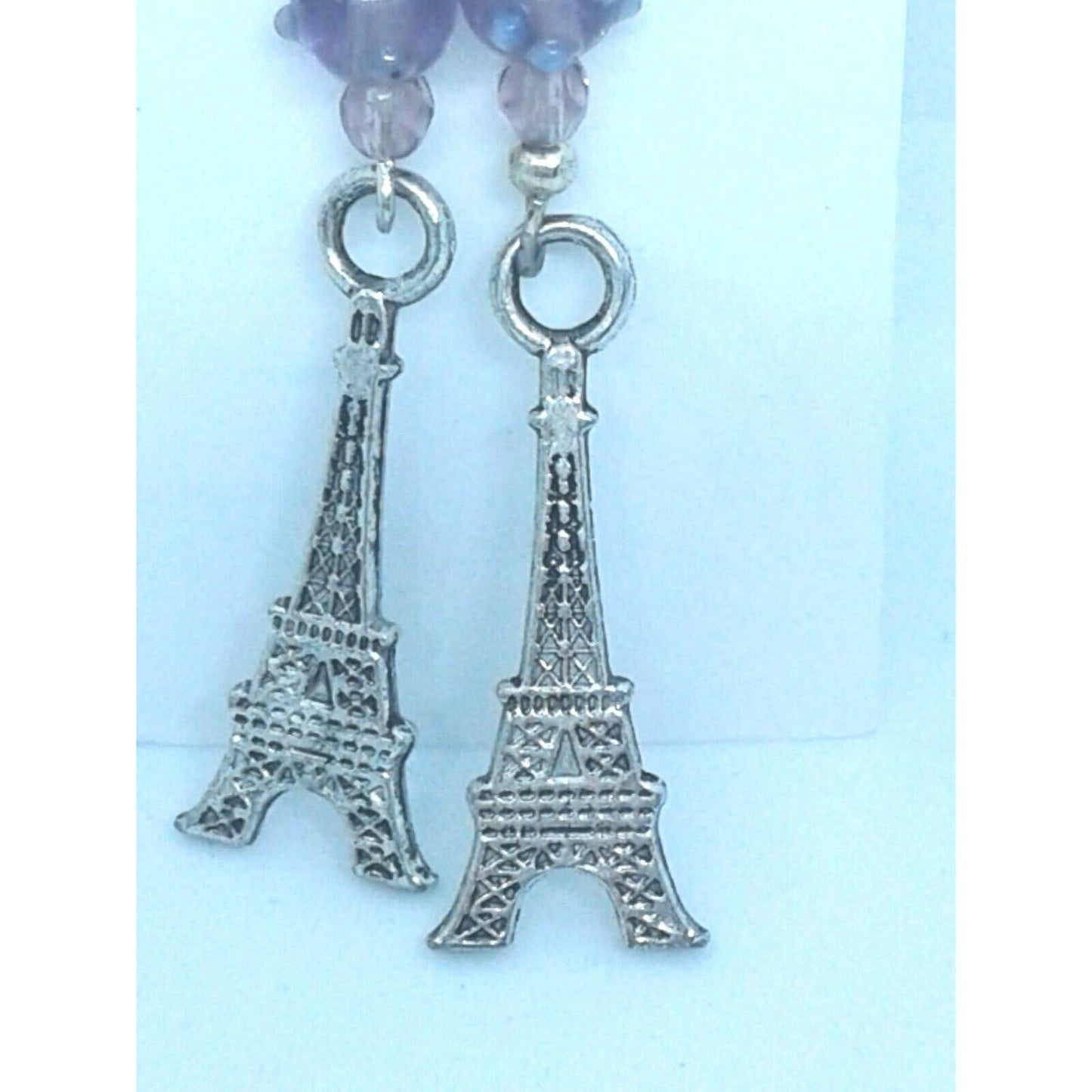 Earrings Paris Eiffel Tower 1 " Charm Brown Silver Beads Sterling Hook