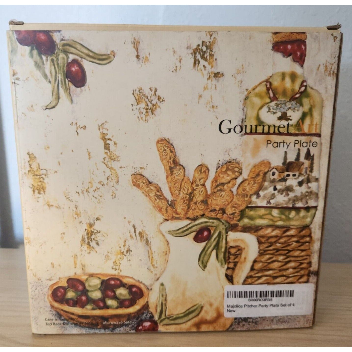 Gourmet Art Wine Glass Appetizer Plates 8" x 8"  Melamine Set of 4  Party Plates