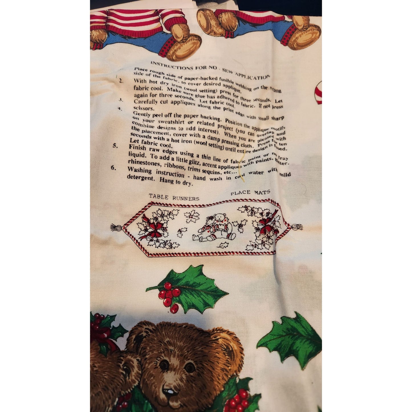 Craft Kit Peppermint Teddy Bear Applique  45" x 36"  Angels Teddy Bears Ornaments Bows