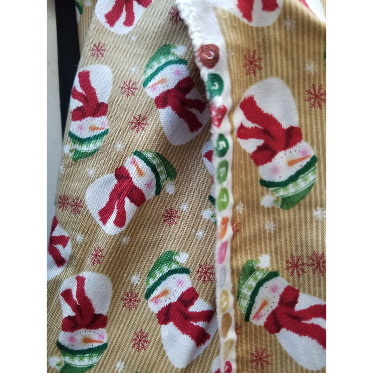 Material Brown  Fabric Red Green Hats Snowmen SnowFlakes Fabric  44" x 45"   Cotton Craft Clothing Joann