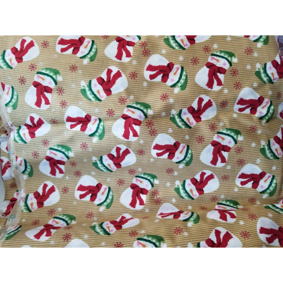 Material Brown  Fabric Red Green Hats Snowmen SnowFlakes Fabric  44" x 45"   Cotton Craft Clothing Joann