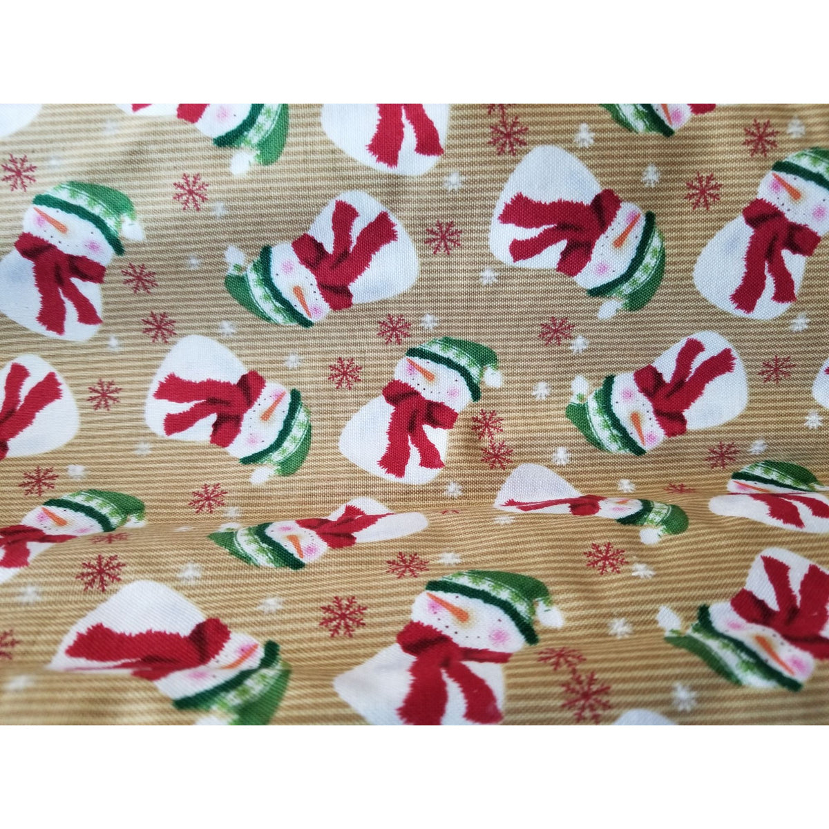 Material Brown  Fabric Red Green Hats Snowmen SnowFlakes Fabric  44" x 45"   Cotton Craft Clothing Joann