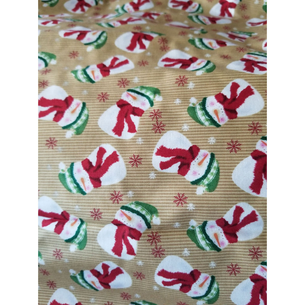 Material Brown  Fabric Red Green Hats Snowmen SnowFlakes Fabric  44" x 45"   Cotton Craft Clothing Joann