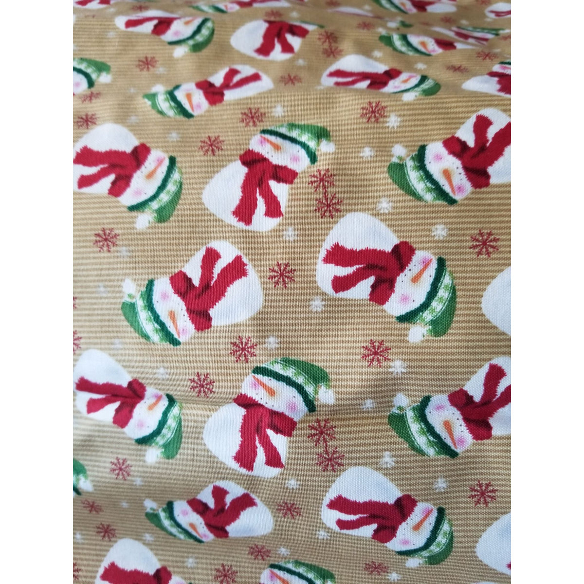 Material Brown  Fabric Red Green Hats Snowmen SnowFlakes Fabric  44" x 45"   Cotton Craft Clothing Joann