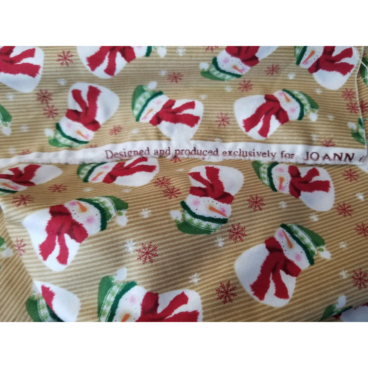 Material Brown  Fabric Red Green Hats Snowmen SnowFlakes Fabric  44" x 45"   Cotton Craft Clothing Joann