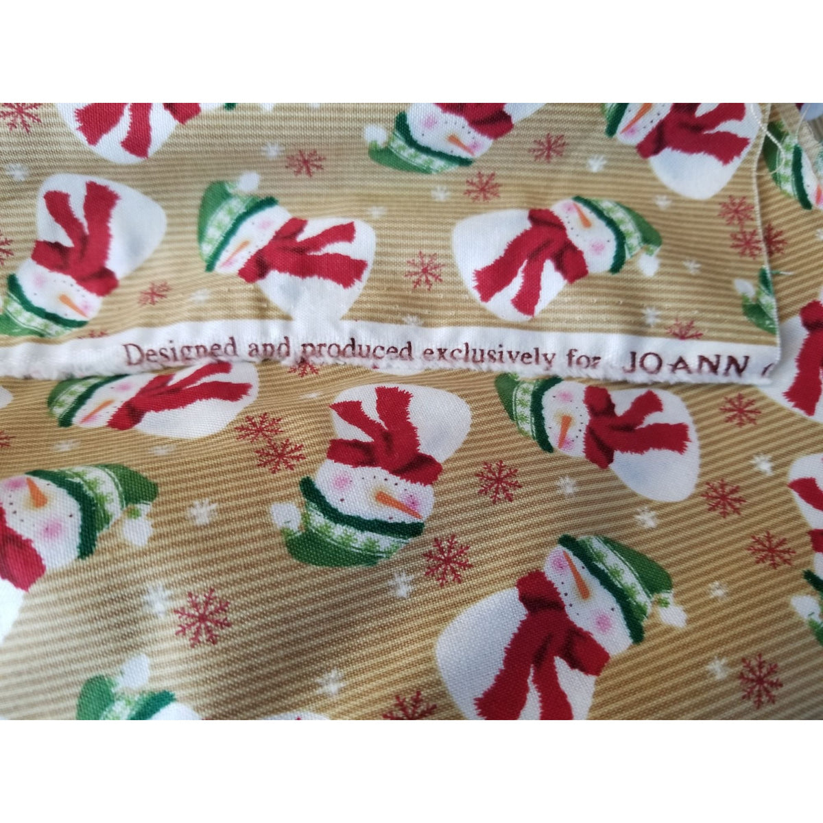 Material Brown  Fabric Red Green Hats Snowmen SnowFlakes Fabric  44" x 45"   Cotton Craft Clothing Joann