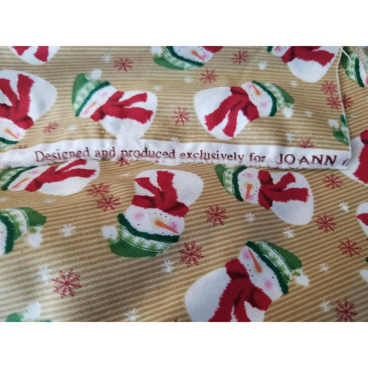 Material Brown  Fabric Red Green Hats Snowmen SnowFlakes Fabric  44" x 45"   Cotton Craft Clothing Joann