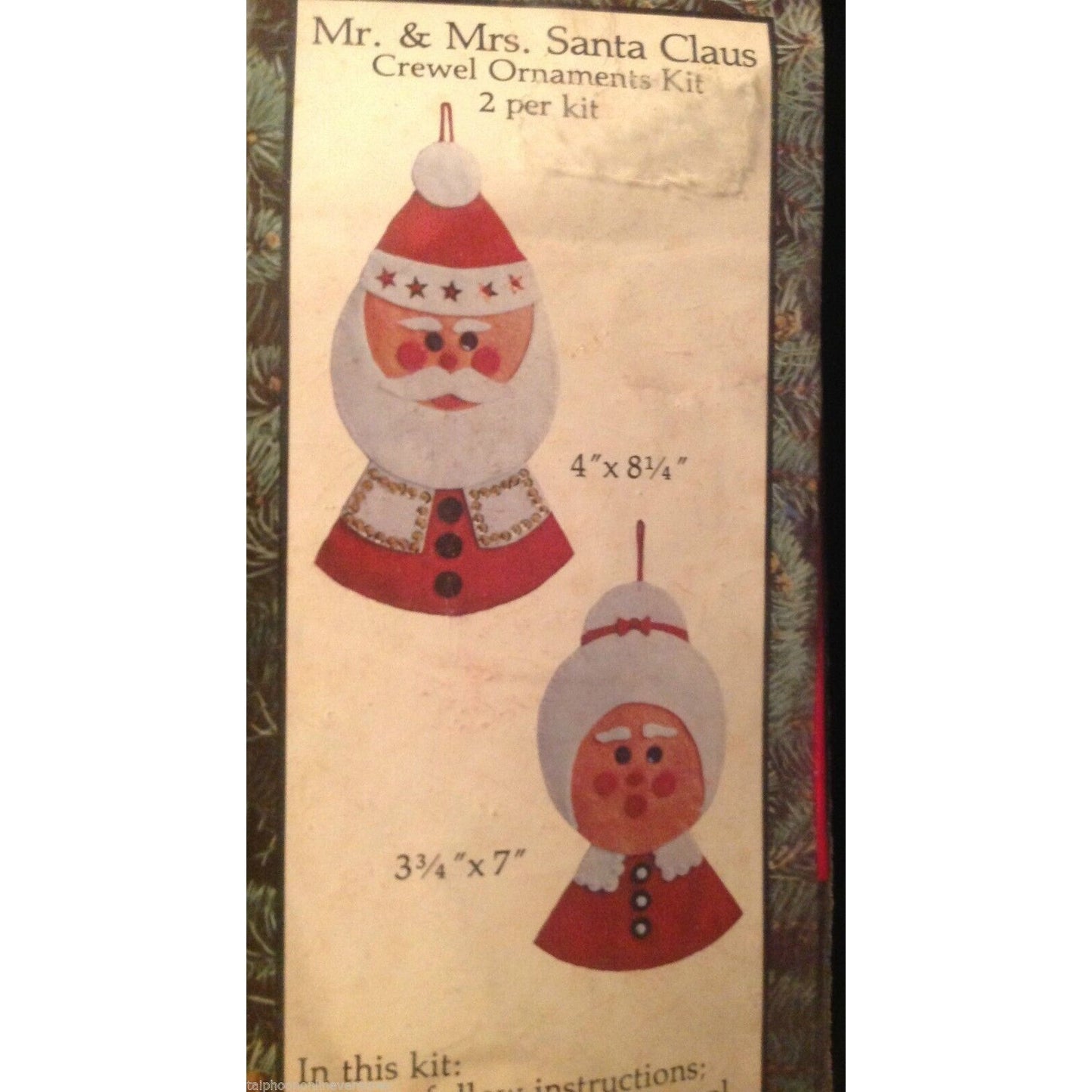 Ornament Caron Mr & Mrs Santa Clause 2 per kit  Fabric Thread Sequins Needle