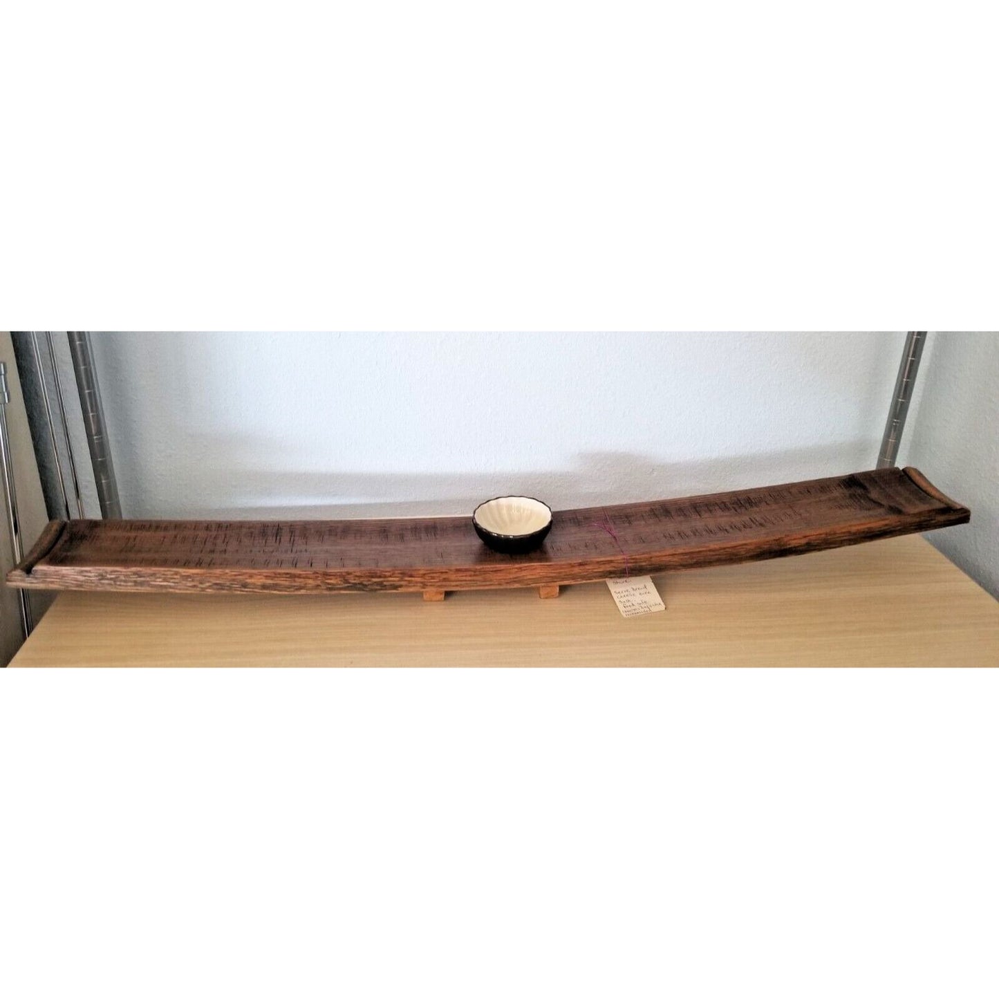 Wine Stave Sushi Tray  with Brown Dipping Bowl Stave Feet 35 " x  3 1/2 " x 2"