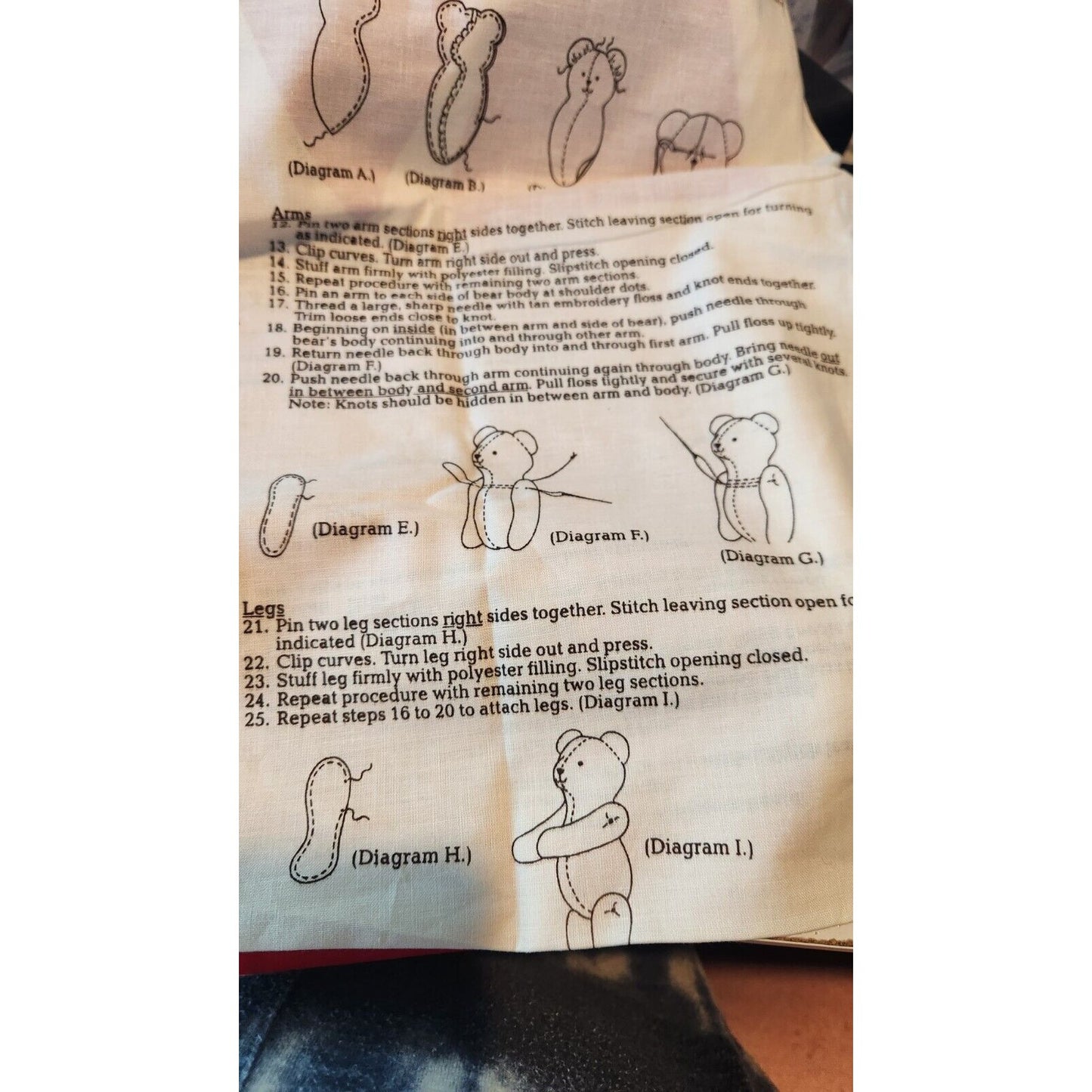 Material Fabric Christmas Santa Bear in Chimney Pattern Instructions