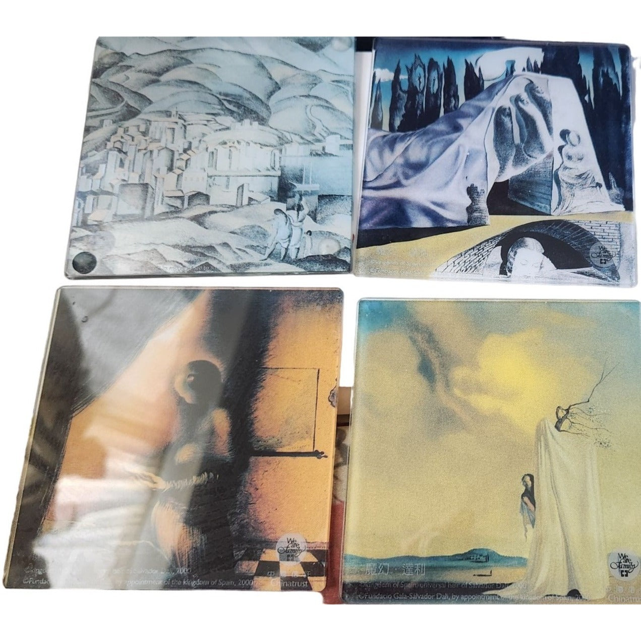 Coasters Glass  Salvador Dali's Artwork Graphics  4 " x  4 "  Set of 4  Rubber Feet