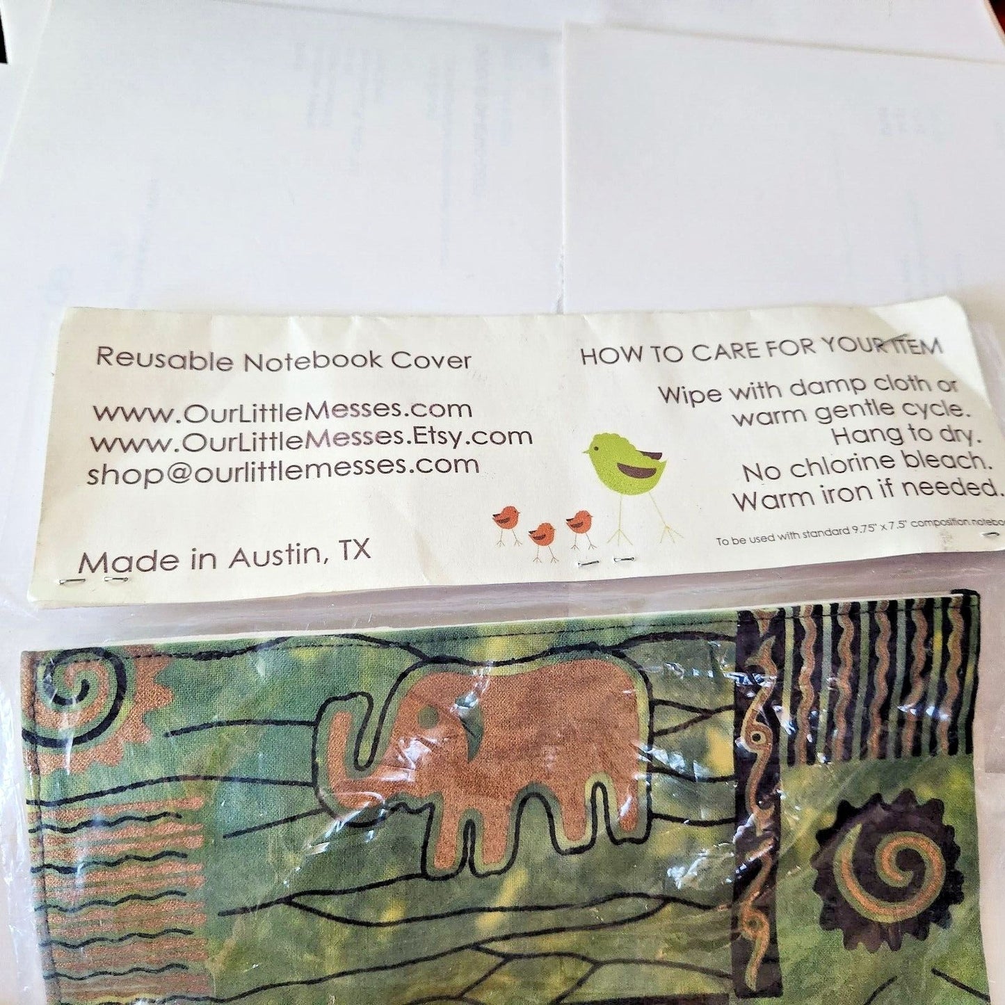 Our Little Messes Notebook Cover Reusable Elephants Wipe off  9.75"  x 7.5 "
