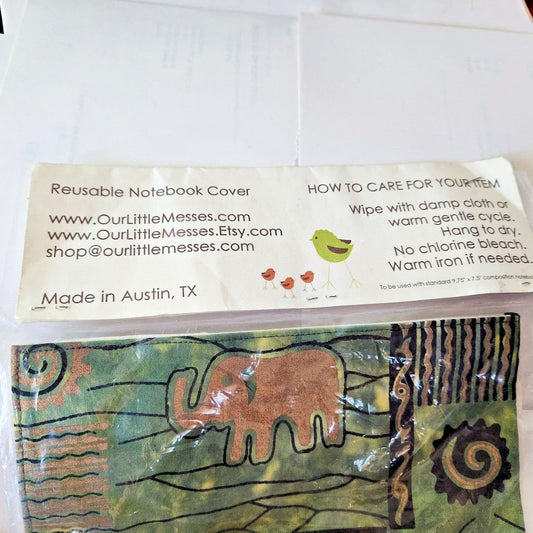 Our Little Messes Notebook Cover Reusable Elephants Wipe off  9.75"  x 7.5 "