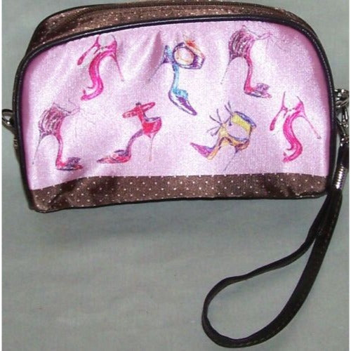 Cosmetic Bag Purse Pink Shoes Size Soft  Zip Top Carrying Strap  6 1/2" by  4"