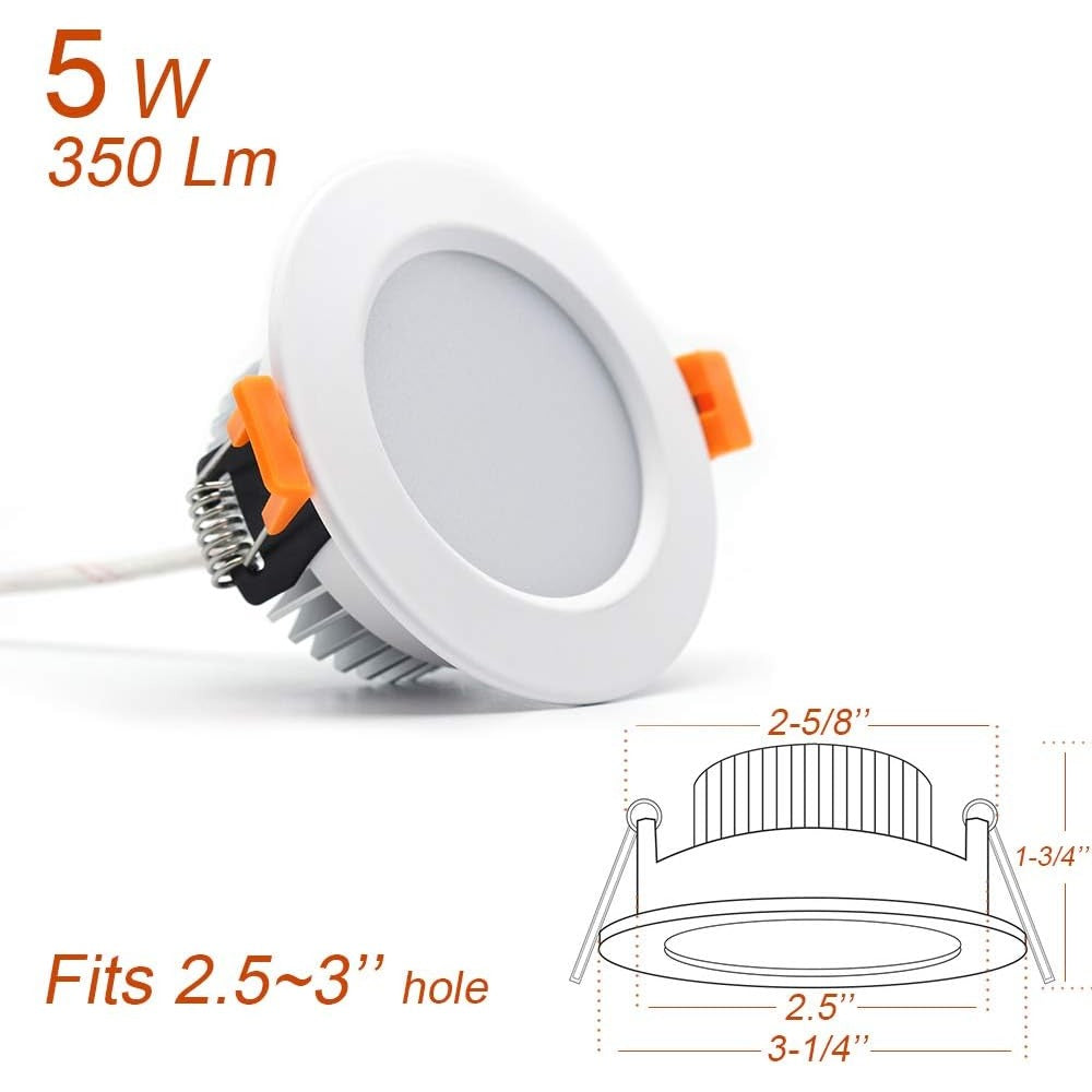 3 inch Dimmable LED Recessed Lighting, 5W Retrofit Downlight, 6000K Daylight White, CRI 80 with LED Driver, as AC 110V Ceiling Light Fixtu