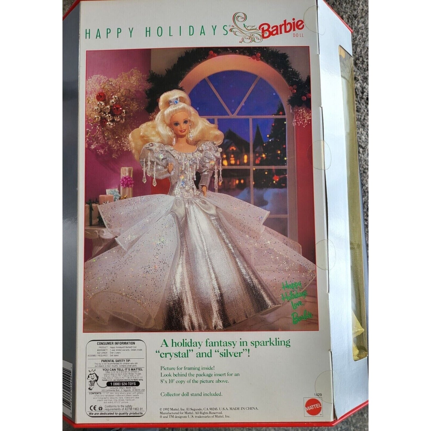 1992 Happy Holidays Barbie Doll Mattel Special Edition Silver & White Dress NRFB