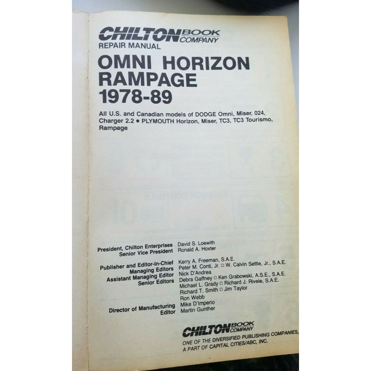 Chilton Repair Manual Omni Horizon Rampage 1978-1989 Part# 6845