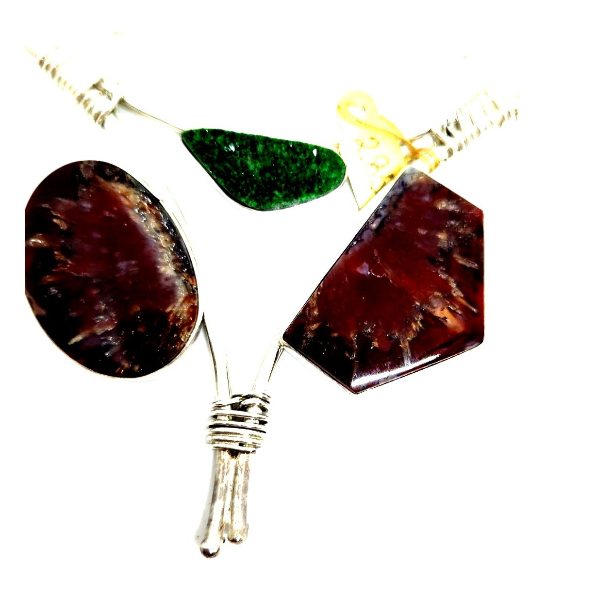 Pendant Plume Agate Druzy Silver 45.8 gr 925 Silver Jerry Fran Harr 85mm x 85mm x 85mm Triangle
