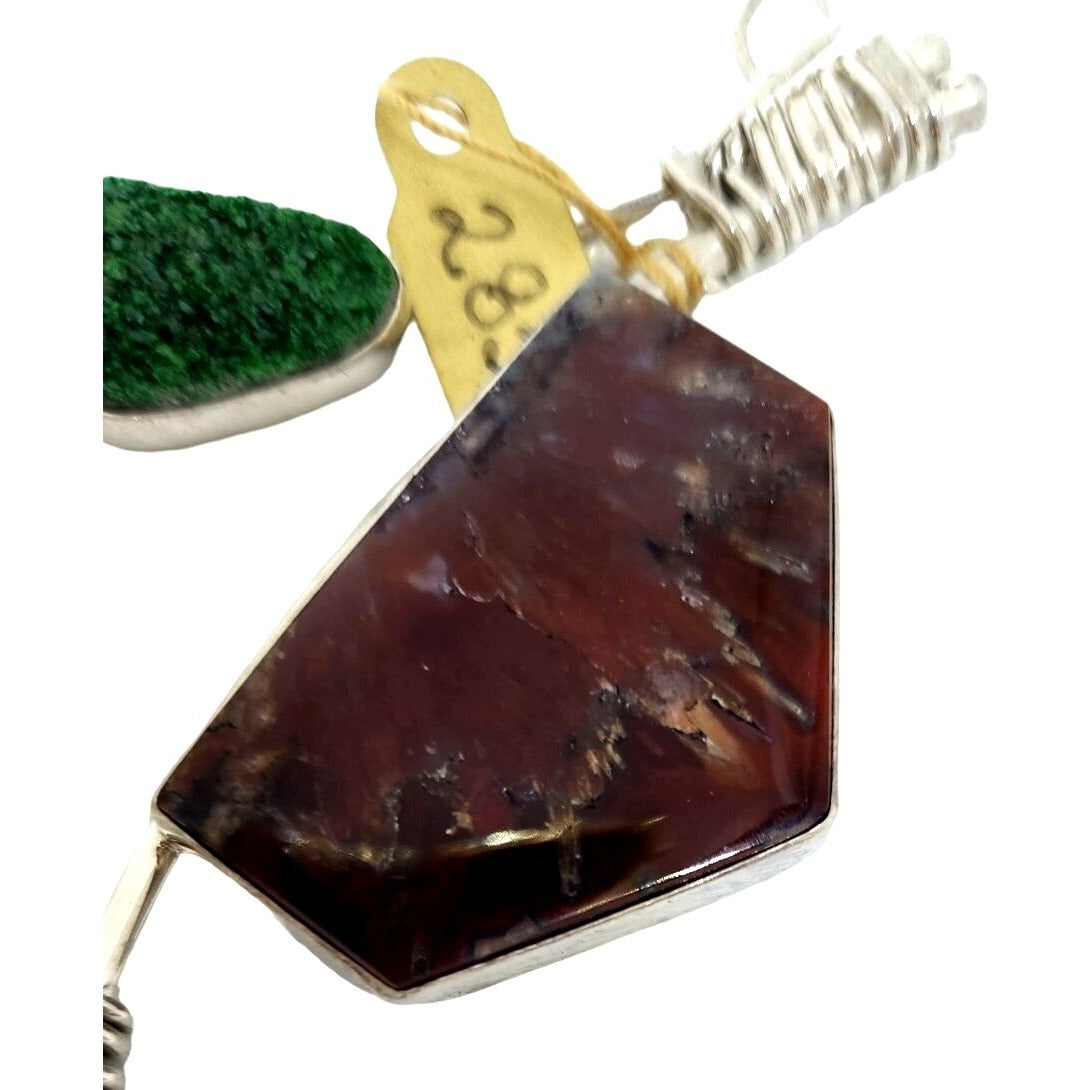 Pendant Plume Agate Druzy Silver 45.8 gr 925 Silver Jerry Fran Harr 85mm x 85mm x 85mm Triangle
