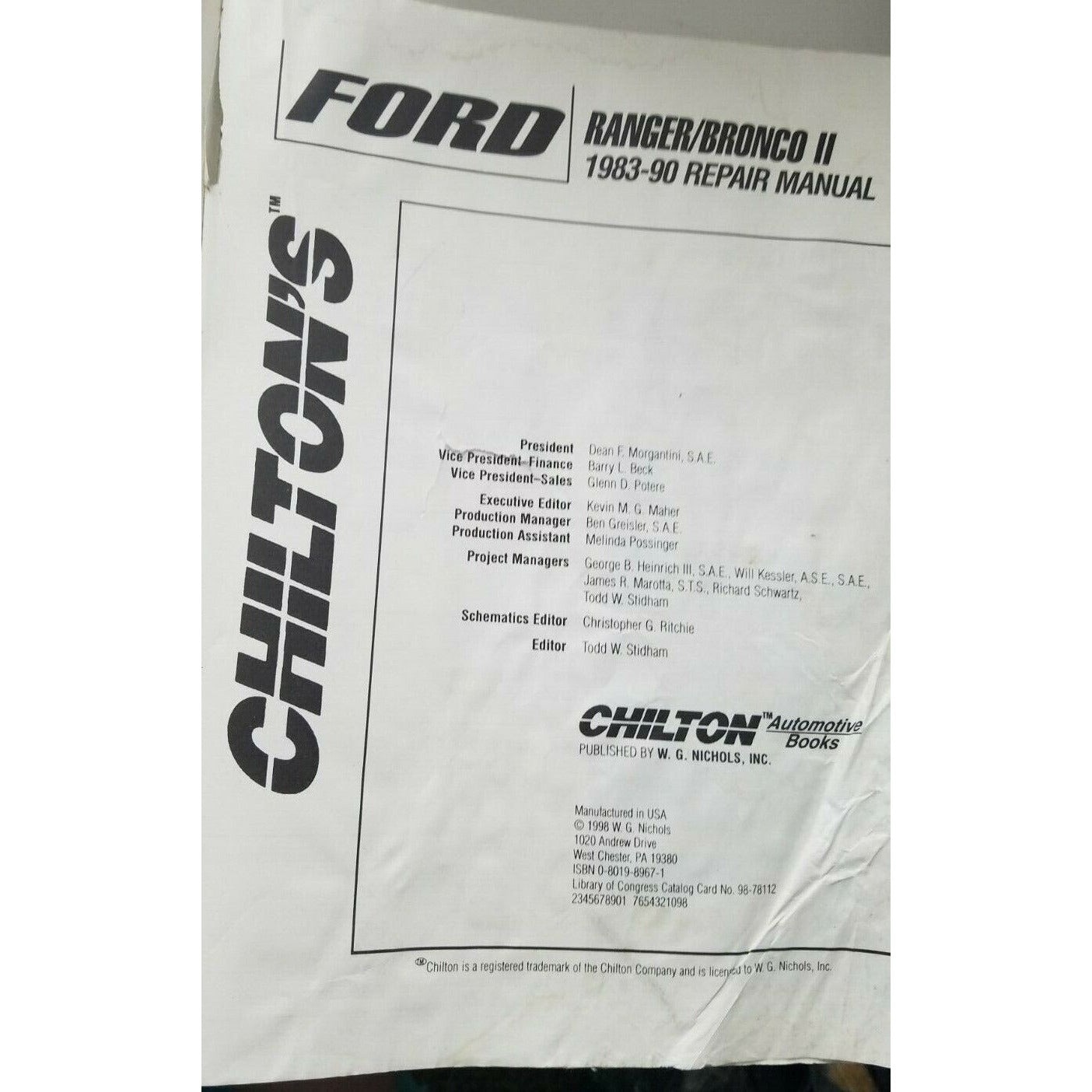 1983 - 90  Chilton's Ford Ranger Bronco II Repair Manual 2 and 4 Wheel Drive