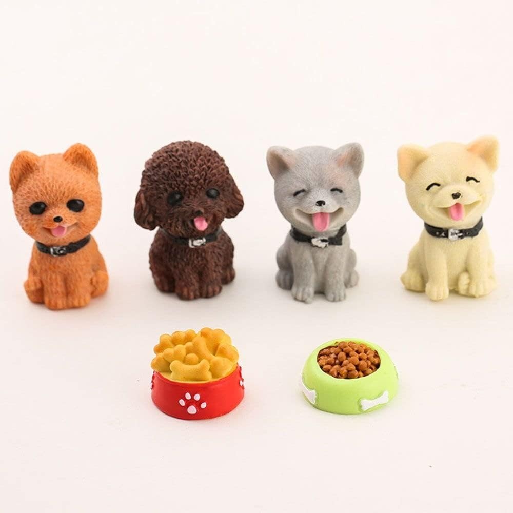 6 Pcs Dog Figurines Resin Crafts Micro Landscape Dog Animals Statue Miniature Doll House Ornament Fairy Garden Accessories