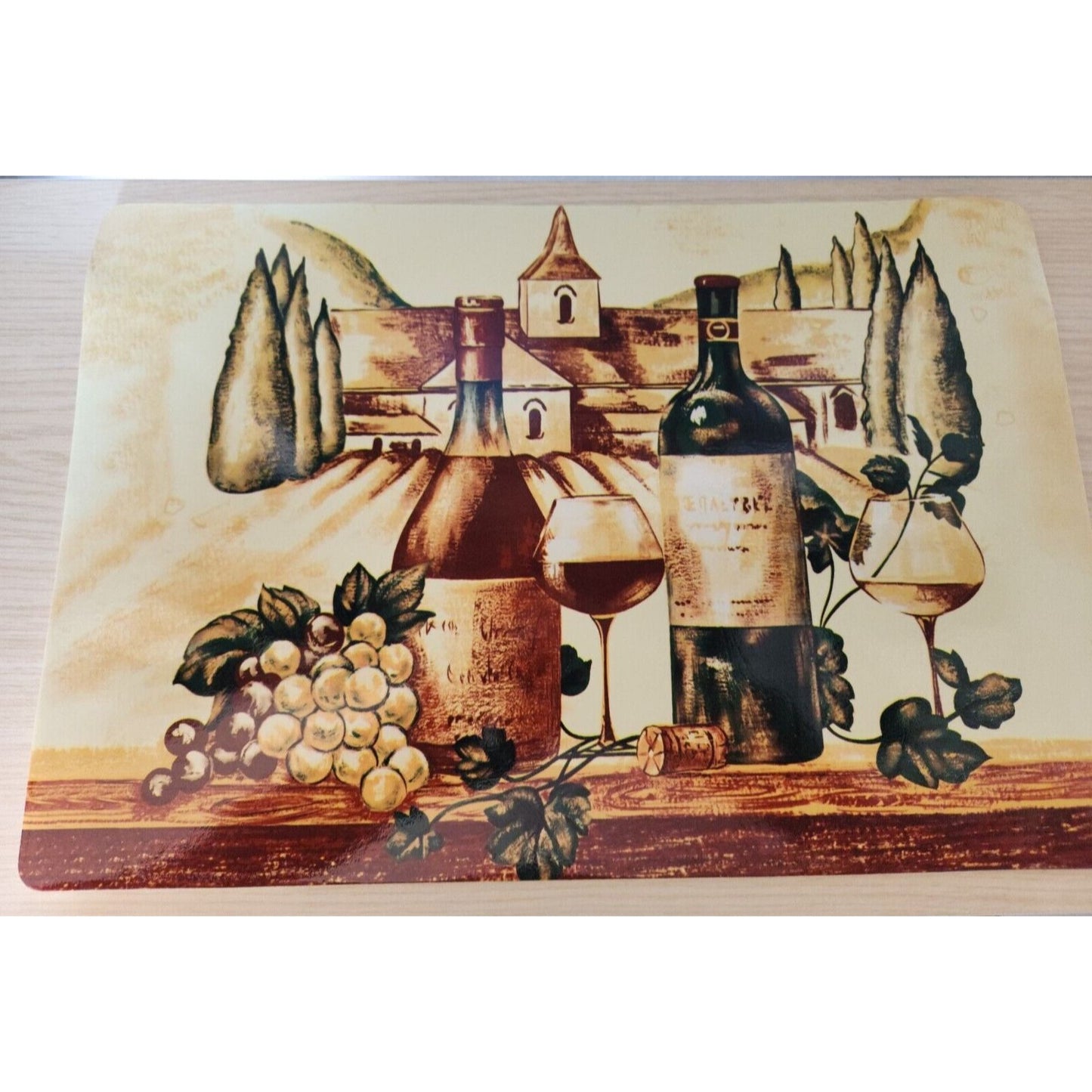 Home Store Vinyl Placemat Set of 4 Vineyard Wine Bottles Softback Size 18" x 12"