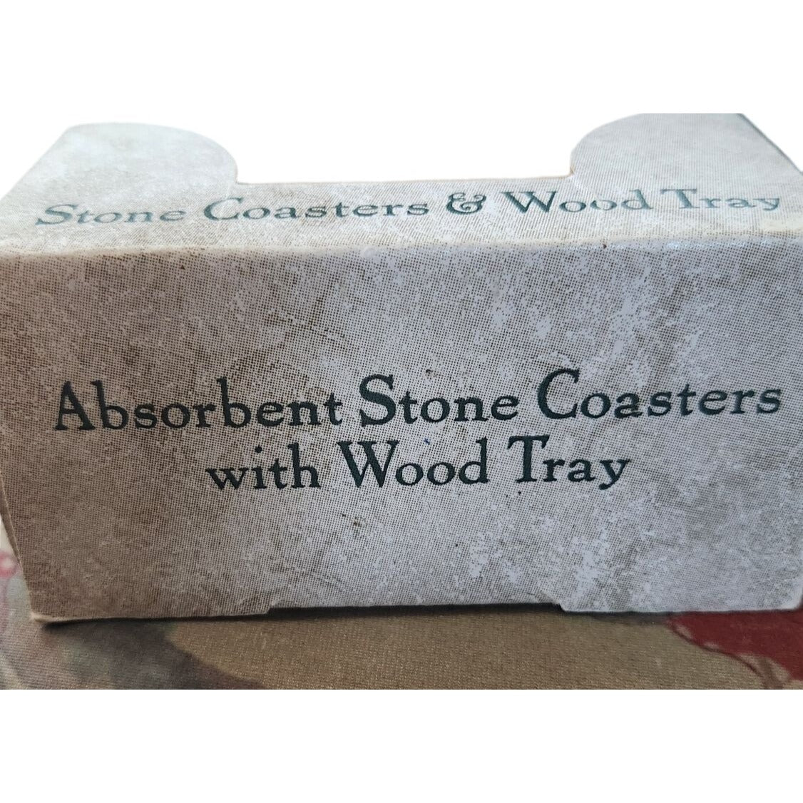 Absorbent Stone Coaster & Wood Tray Set of 4 Faberge Tiffany Cork Back