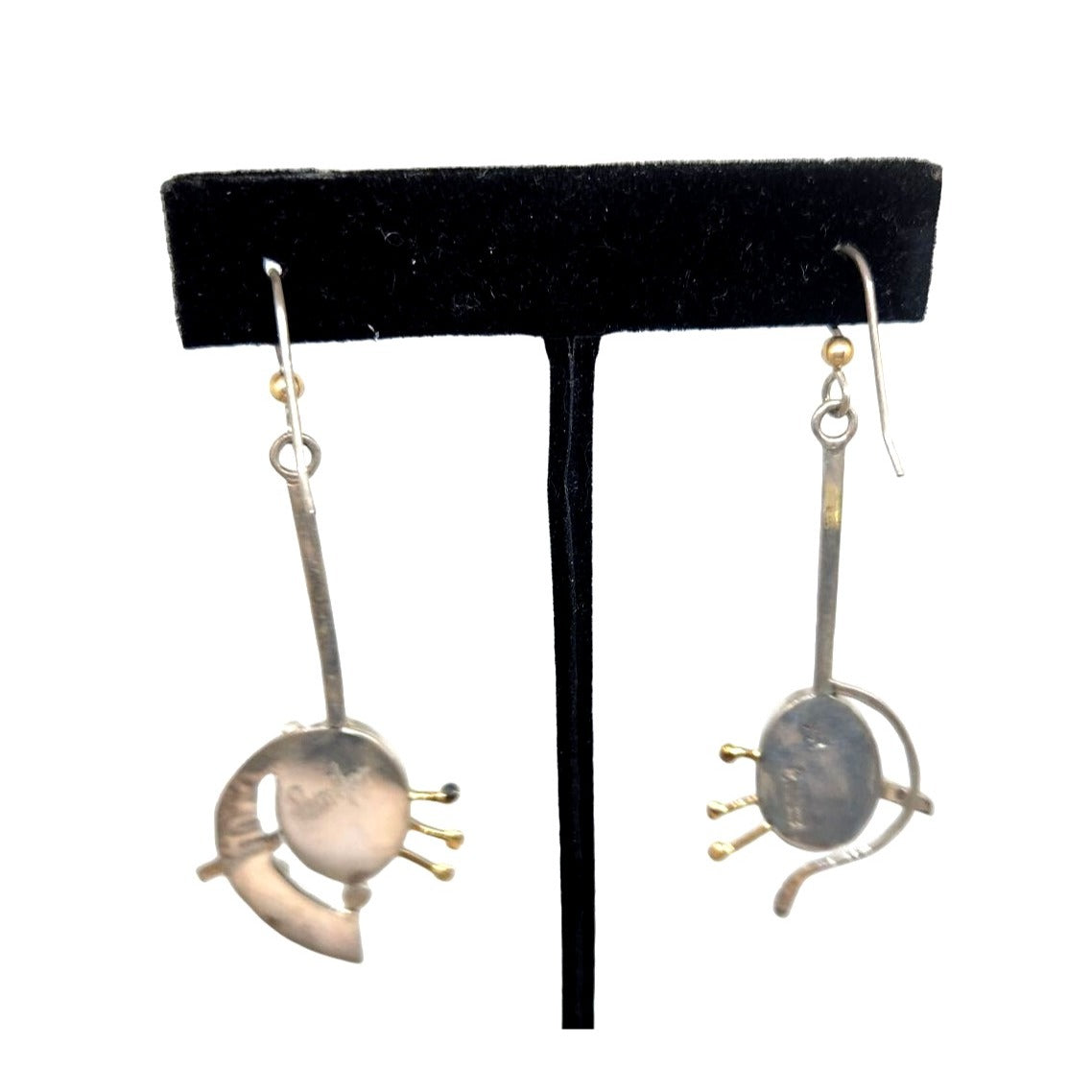 Sleeping Beauty Turquoise Earrings 10 Gr Silver Hooks Dangle Long 14K Gold Accents