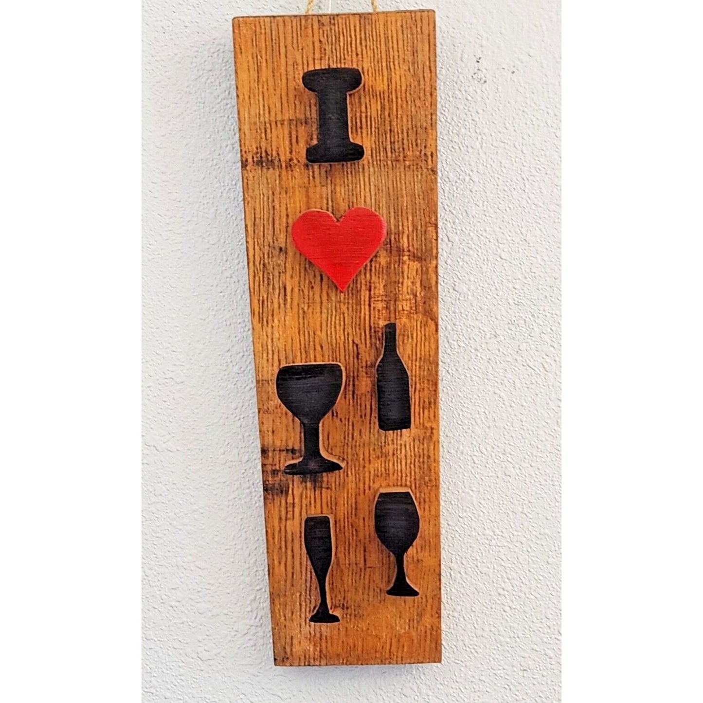 Wood Sign Wine Barrel I Heart Wine Bottle Glasses Wine Stave Toasted Painted