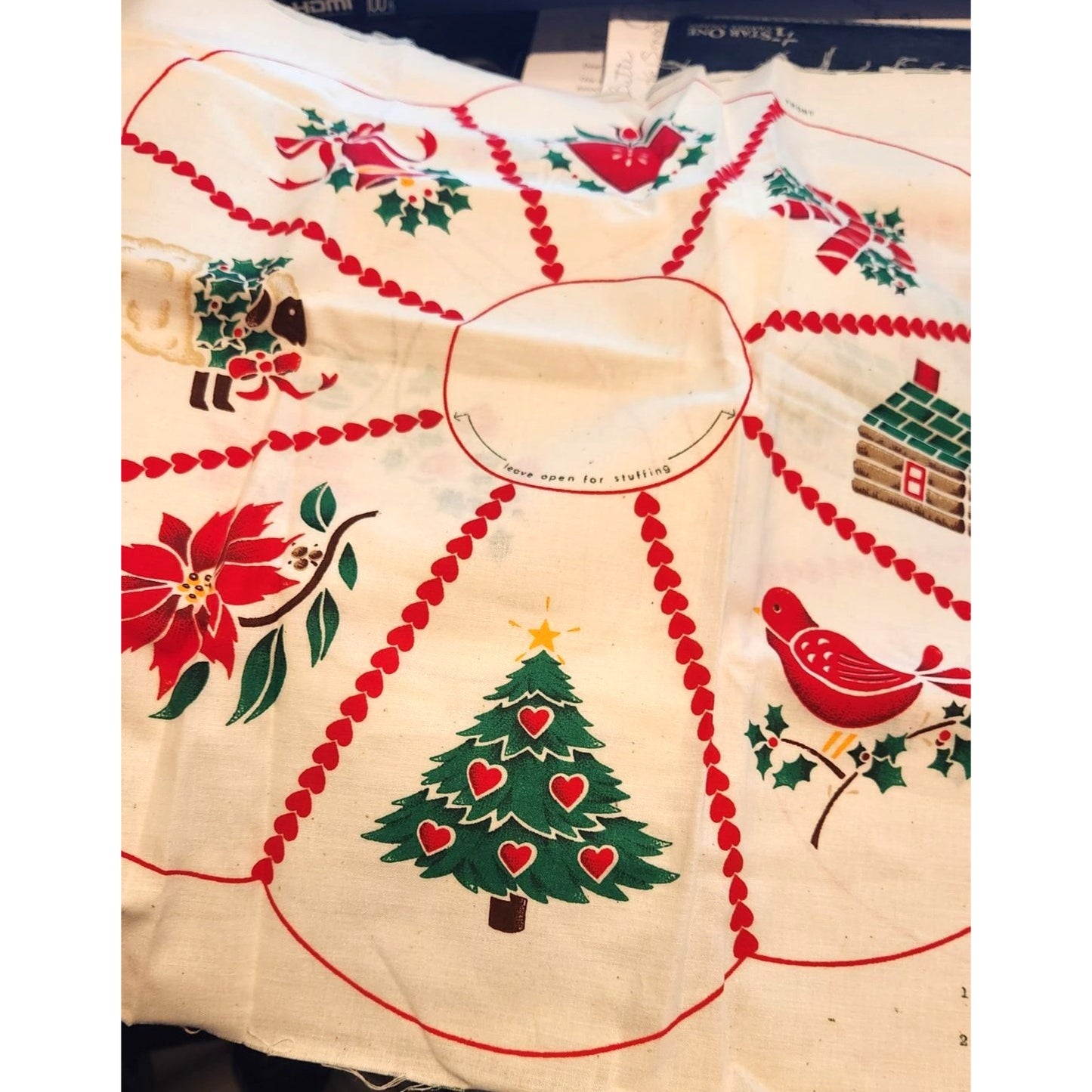 Craft Pattern Stencil Wreath Pillow Cranston Printworks 18" x 40" White Tree Bell Sheep Bird Heart Log Cabin Candy Canes Flower