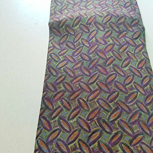 Tie Men's 100 % Silk Neck Calvin Klein Dark Green Brown Oval shapes 60" x 3 3/4"