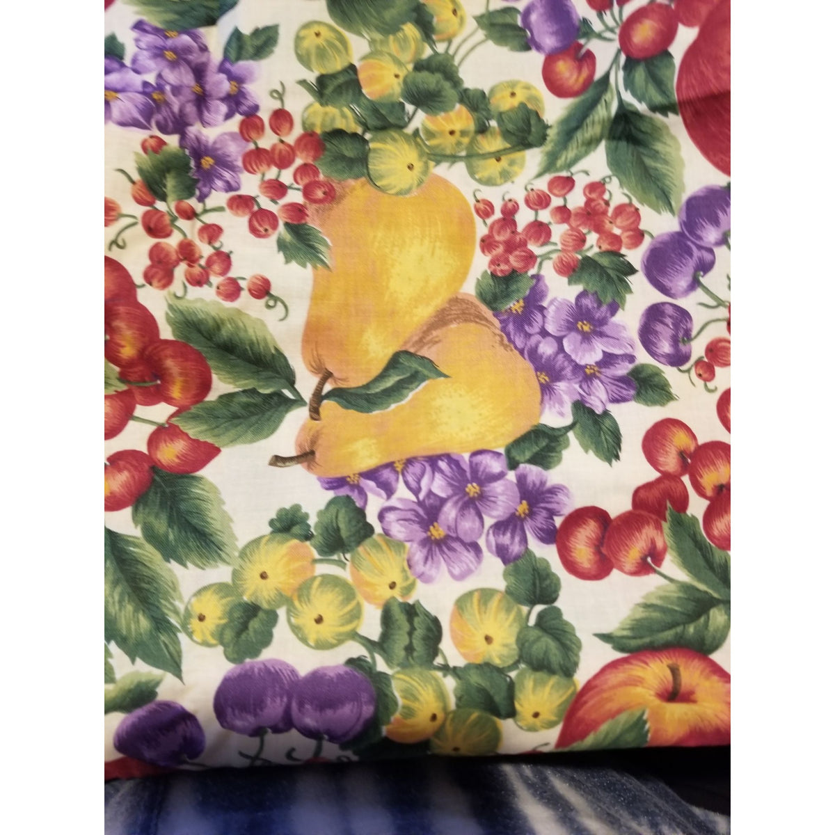Material White Fruit Pears Grapes Cherrys Apple Flowers  Green Leaves Fabric  44" x  66" Cotton