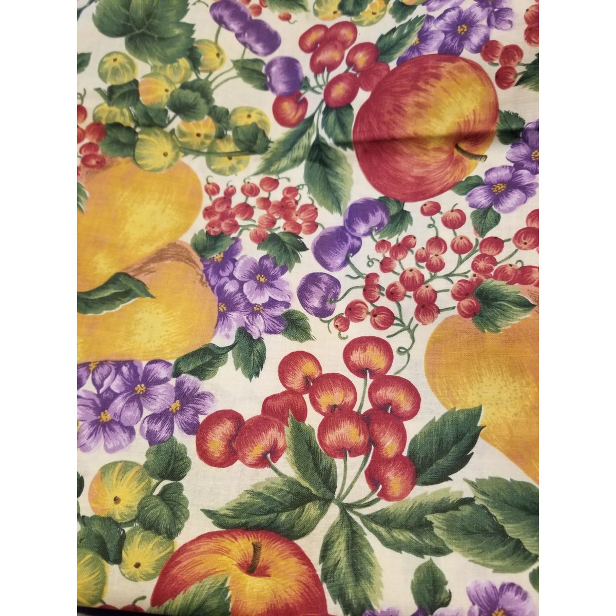Material White Fruit Pears Grapes Cherrys Apple Flowers  Green Leaves Fabric  44" x  66" Cotton
