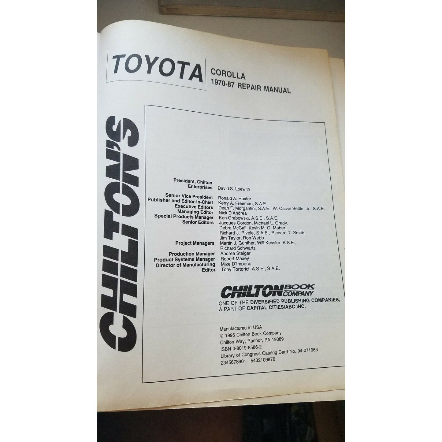 1970 - 1987 Chilton's Toyota Corolla  Repair Manual Wiring & Vacuum Diagrams