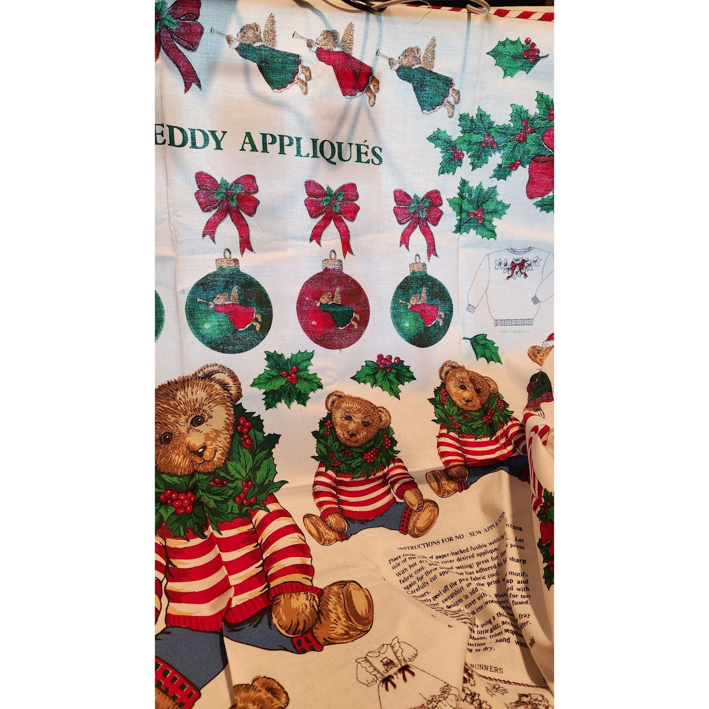 Craft Kit Peppermint Teddy Bear Applique  45" x 36"  Angels Teddy Bears Ornaments Bows