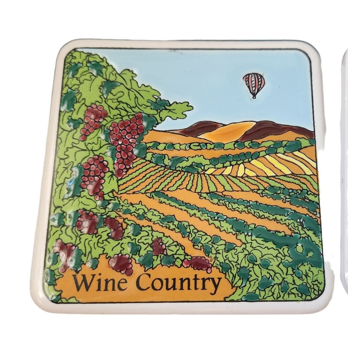 Vintage 1987 Ceramic Coasters Wine country Set of 4 Raised Painted 3 1/2" x 3 1/2"