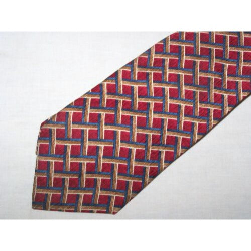 Tie Cocktail Collection Red Brown Blue Geometric Shape Silk  Made USA 60" 3 1/2"