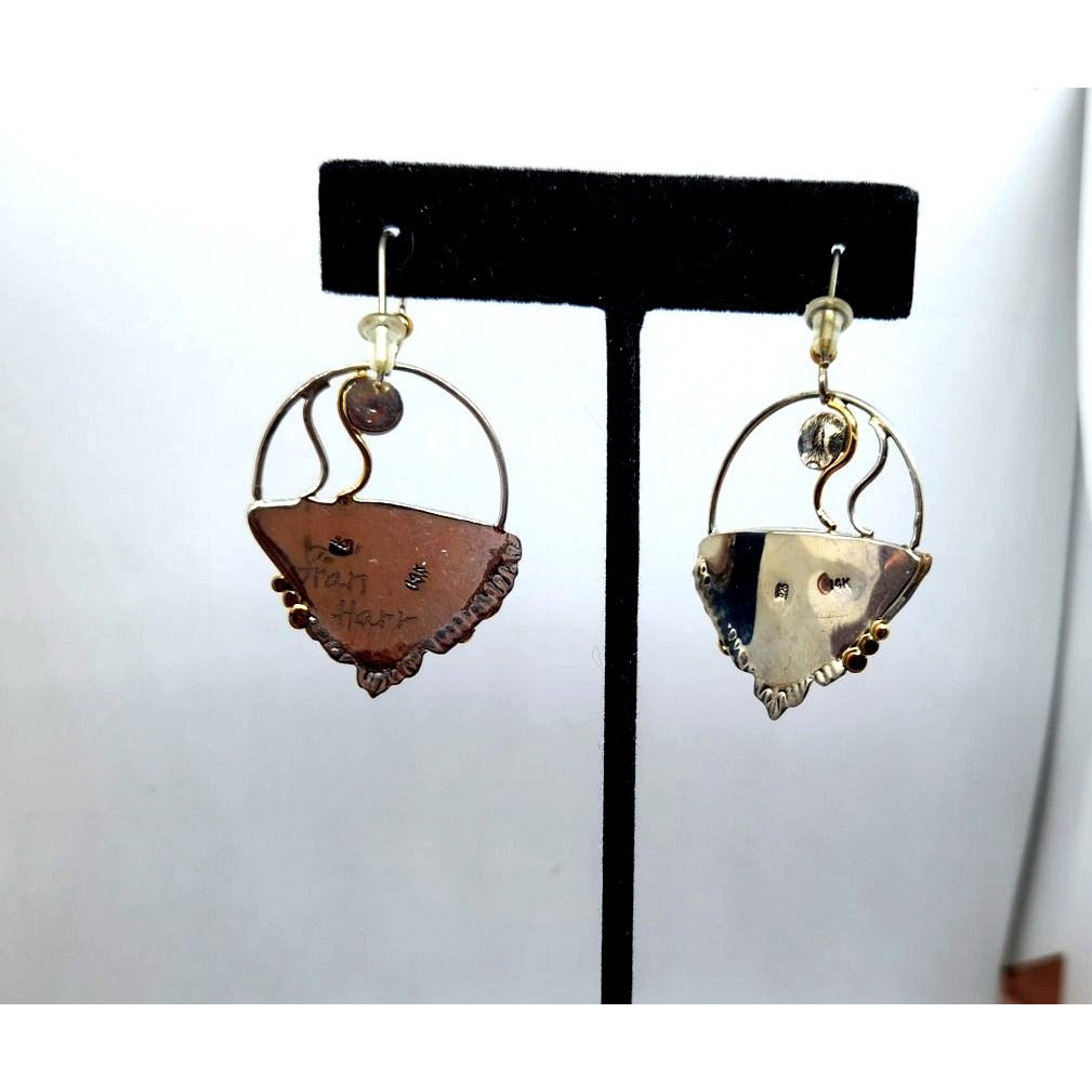 Earrings Handmade Willow Creek Jasper 5 cm Garnet 14K Gold 925 Silver 15.2 gr